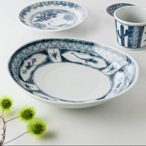 Edokko Dinosaur Water Dragon Oval Deep Plate