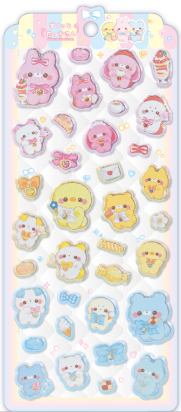Standing Animal Friends Puffy Sparkle Stickers 3 Colors
