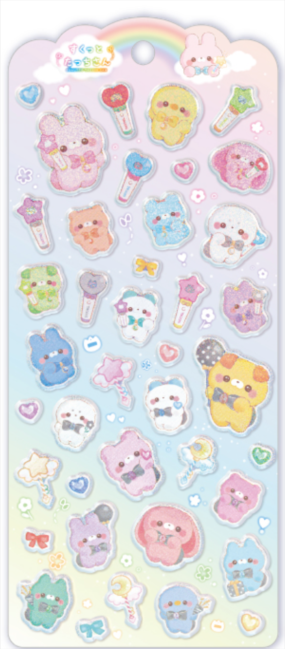 Standing Animal Friends Puffy Sparkle Stickers Rainbow