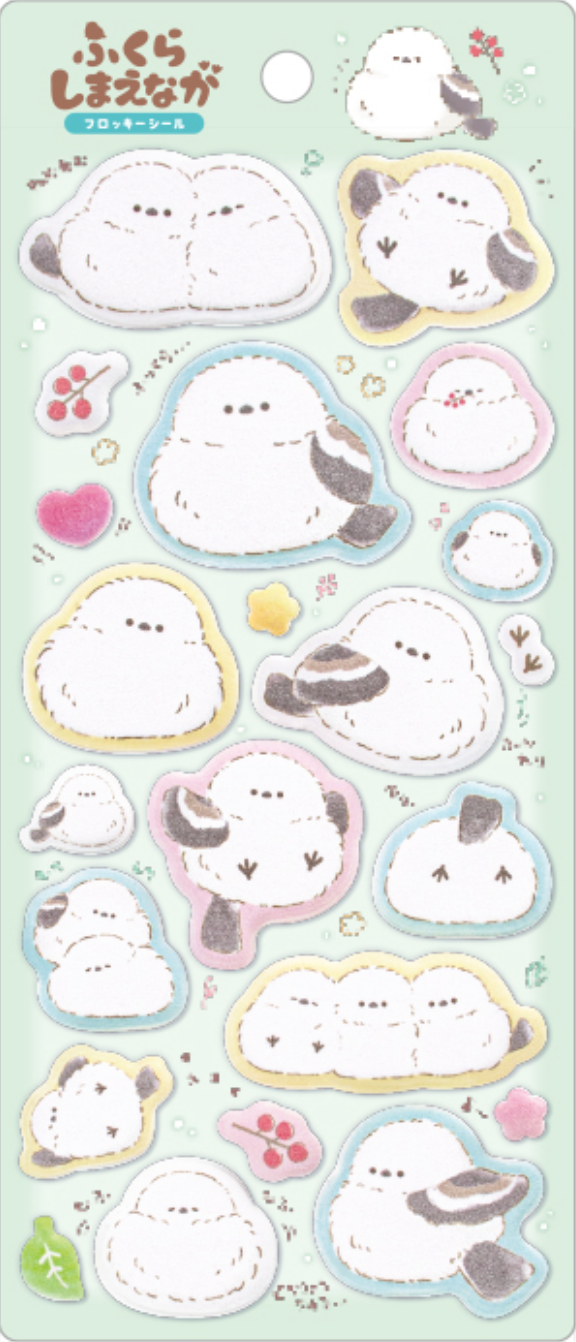 Fukura Shimaenaga (Long-tailed Tit) Flocked Puffy Stickers