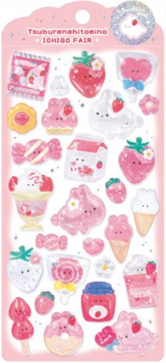 Round Eyes Glossy Sparkle Stickers Strawberry Fair