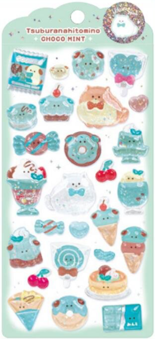 Round Eyes Glossy Sparkle Stickers Mint Chocolate