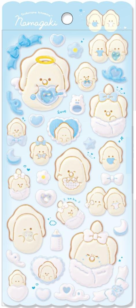 Round Eyes Raw Oyster Puffy Stickers Blue